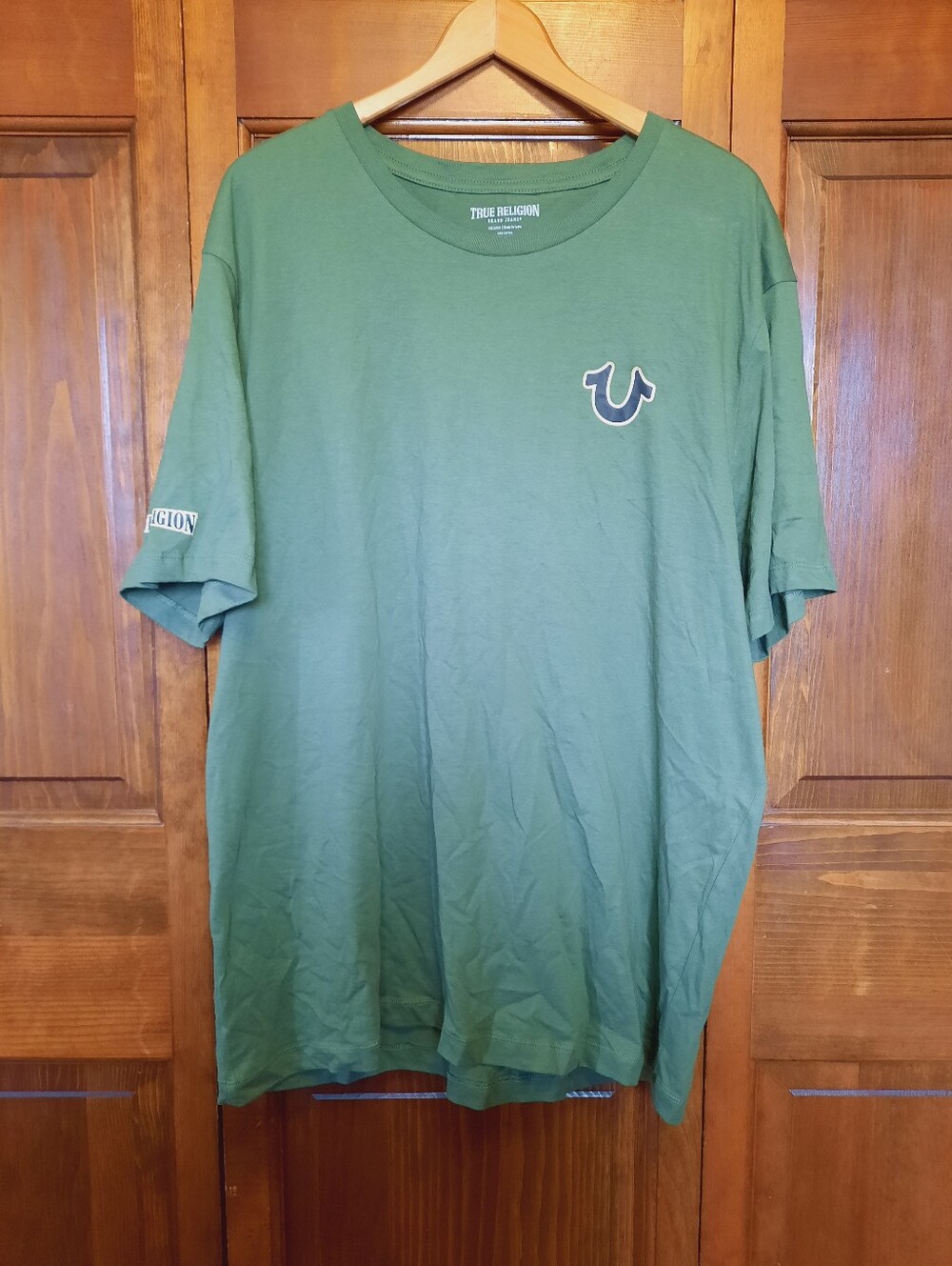 True Religion 100% Cotton Olive Green Graphic Logo Short Sleeve T-shirt Size 3XL